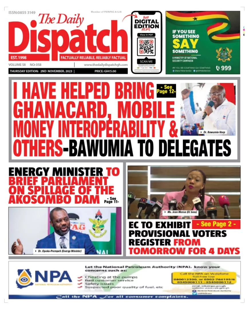 Ghana news-stands - Thursday, 2nd November, 2023 | Campaigner Online